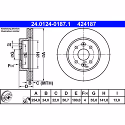 Disque de frein ATE 24.0124-0187.1 avant, ventilé, 1 pièce