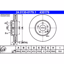 Disque de frein ATE 24.0130-0179.1 avant, ventilé, à haute teneur en carbone, 1 pièce