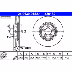 Disque de frein ATE 24.0130-0182.1 avant, ventilé, 1 pièce