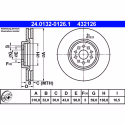 Disque de frein ATE 24.0132-0126.1 avant, ventilé, 1 pièce