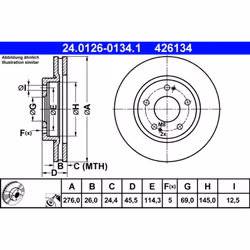 Disque de frein ATE 24.0126-0134.1 avant, ventilé, 1 pièce