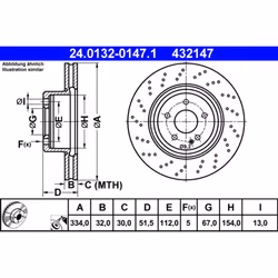 Disque de frein ATE 24.0132-0147.1 avant, ventilé, à haute teneur en carbone, 1 pièce