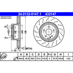 Disque de frein ATE 24.0132-0147.1 avant, ventilé, à haute teneur en carbone, 1 pièce