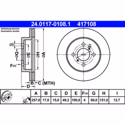 Disque de frein ATE 24.0117-0108.1 avant, ventilé, 1 pièce