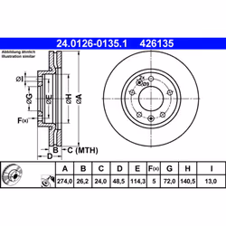 Disque de frein ATE 24.0126-0135.1 avant, ventilé, 1 pièce - Vue supplémentaire 3