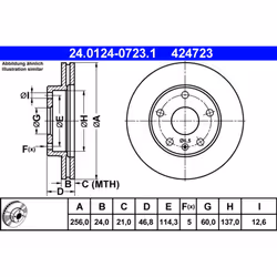Disque de frein ATE 24.0124-0723.1 avant, ventilé, 1 pièce