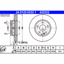 Disque de frein ATE 24.0122-0232.1 avant, ventilé, à haute teneur en carbone, 1 pièce