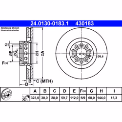 Disque de frein ATE 24.0130-0183.1 arrière, ventilé, à haute teneur en carbone, 1 pièce