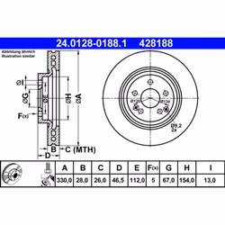 Disque de frein ATE 24.0128-0188.1 avant, ventilé, à haute teneur en carbone, 1 pièce