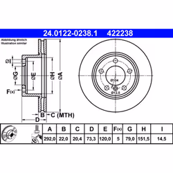 Disque de frein ATE 24.0122-0238.1 avant, ventilé, à haute teneur en carbone, 1 pièce