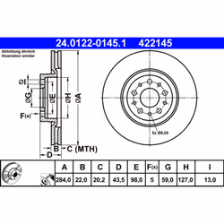 Disque de frein ATE 24.0122-0145.1 avant, ventilé, 1 pièce