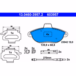 Jeu de plaquettes de frein ATE 13.0460-3957.2, avant