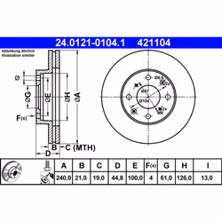 Disque de frein ATE 24.0121-0104.1 avant, ventilé, 1 pièce