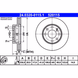 Disque de frein ATE Power Disc 24.0320-0115.1, 1 pièce