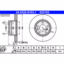 Disque de frein ATE Power Disc 24.0322-0103.1, 1 pièce