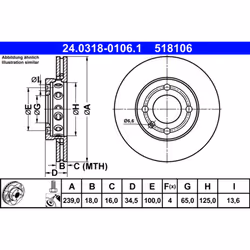 Disque de frein ATE Power Disc 24.0318-0106.1, 1 pièce