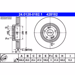 Disque de frein ATE 24.0128-0182.1 avant, ventilé, à haute teneur en carbone, 1 pièce