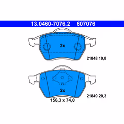 Jeu de plaquettes de frein ATE 13.0460-7076.2, avant