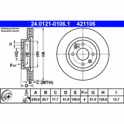 Disque de frein ATE 24.0121-0106.1 avant, ventilé, 1 pièce