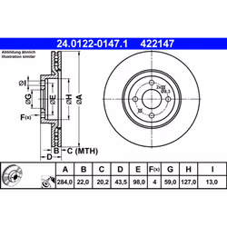 Disque de frein ATE 24.0122-0147.1 avant, ventilé, 1 pièce