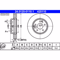 Disque de frein ATE 24.0125-0110.1 avant, ventilé, à haute teneur en carbone, 1 pièce