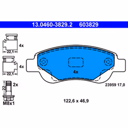 Jeu de plaquettes de frein ATE 13.0460-3829.2, avant