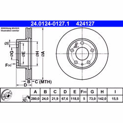 Disque de frein ATE 24.0124-0127.1 avant, ventilé, 1 pièce