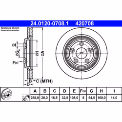 Disque de frein ATE 24.0120-0708.1 arrière, ventilé, 1 pièce