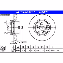 Disque de frein ATE 24.0125-0173.1 avant, ventilé, 1 pièce