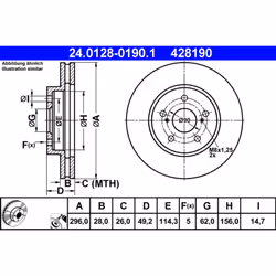 Disque de frein ATE 24.0128-0190.1 avant, ventilé, 1 pièce