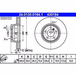Disque de frein ATE 24.0130-0184.1 avant, ventilé, à haute teneur en carbone, 1 pièce