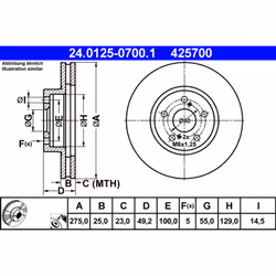 Disque de frein ATE 24.0125-0700.1 avant, ventilé, 1 pièce