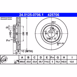 Disque de frein ATE 24.0125-0706.1 avant, ventilé, 1 pièce