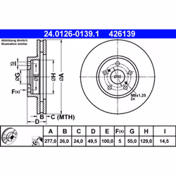 Disque de frein ATE 24.0126-0139.1 avant, ventilé, 1 pièce