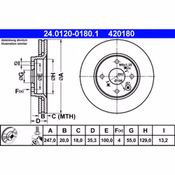 Disque de frein ATE 24.0120-0180.1 avant, ventilé, 1 pièce
