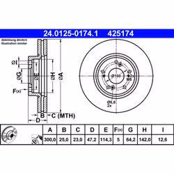 Disque de frein ATE 24.0125-0174.1 avant, ventilé, 1 pièce