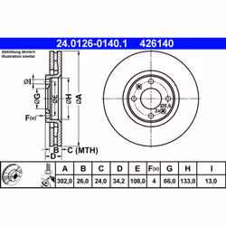 Disque de frein ATE 24.0126-0140.1 avant, ventilé, 1 pièce