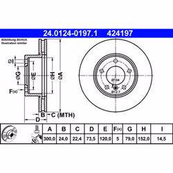 Disque de frein ATE 24.0124-0197.1 avant, ventilé, à haute teneur en carbone, 1 pièce