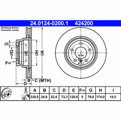 Disque de frein ATE 24.0124-0200.1 avant, ventilé, à haute teneur en carbone, 1 pièce