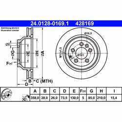 Disque de frein ATE 24.0128-0169.1 arrière, ventilé, à haute teneur en carbone, 1 pièce