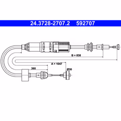 Tirette à câble, commande d'embrayage ATE 24.3728-2707.2