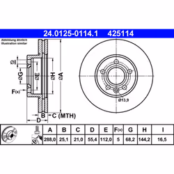 Disque de frein ATE 24.0125-0114.1 avant, ventilé, à haute teneur en carbone, 1 pièce