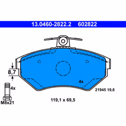 Jeu de plaquettes de frein ATE 13.0460-2822.2, avant