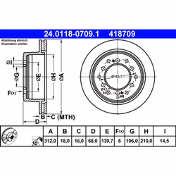 Disque de frein ATE 24.0118-0709.1 arrière, ventilé, 1 pièce