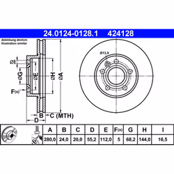 Disque de frein ATE 24.0124-0128.1 avant, ventilé, à haute teneur en carbone, 1 pièce