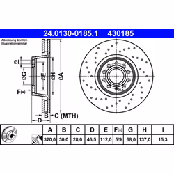 Disque de frein ATE 24.0130-0185.1 avant, ventilé, à haute teneur en carbone, 1 pièce