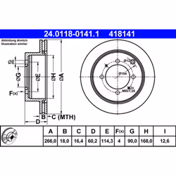 Disque de frein ATE 24.0118-0141.1 arrière, ventilé, 1 pièce
