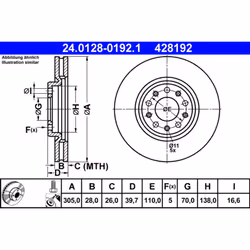 Disque de frein ATE 24.0128-0192.1 avant, ventilé, 1 pièce