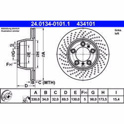 Disque de frein ATE 24.0134-0101.1 avant, ventilé, à haute teneur en carbone, 1 pièce