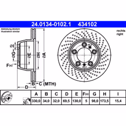 Disque de frein ATE 24.0134-0102.1 avant, ventilé, à haute teneur en carbone, 1 pièce